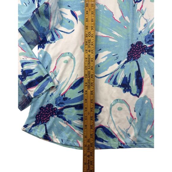 Tango Mango Top 1/4 Zip Mock Neck Mesh Sleeve White Blue Floral 1X - Picture 12 of 12